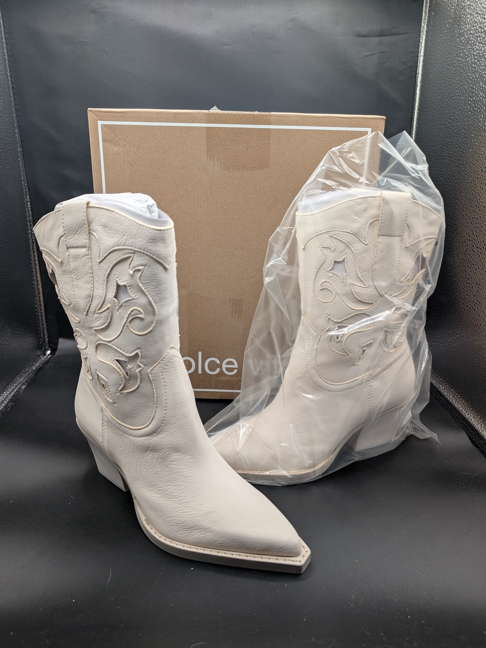 Dolce Vita White Leather Western Ankle Boots